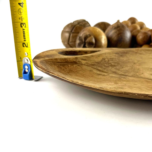 Vtg MCM Wooden Bowl With Fruit 9 Pieces Of Hand Carved Fruit & Wooden Leaf Bowl - Picture 12 of 13